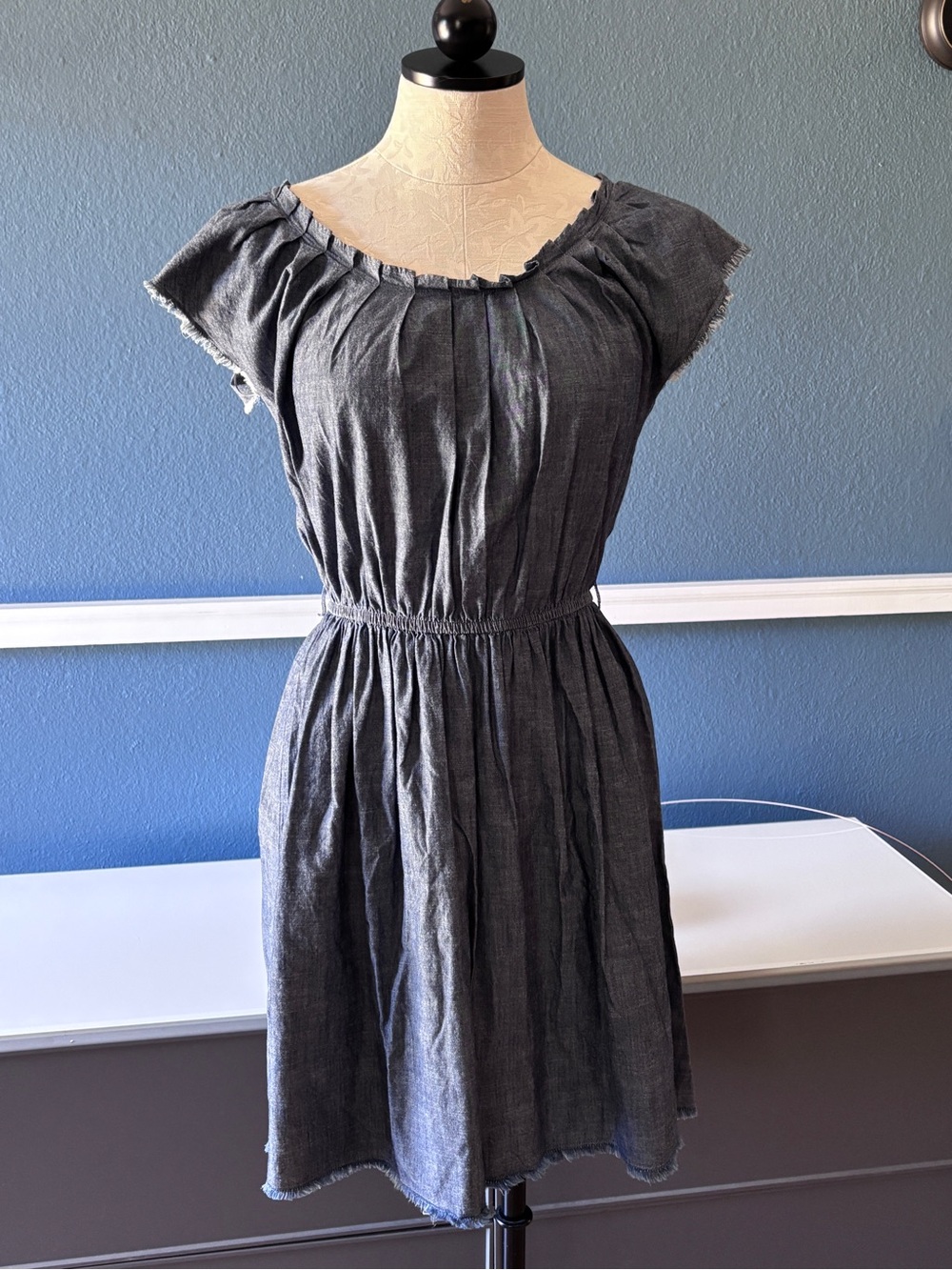 LC Lauren Conrad Women's Frayed Chambray Blue Fit & Flare Dress Size Small- NWT